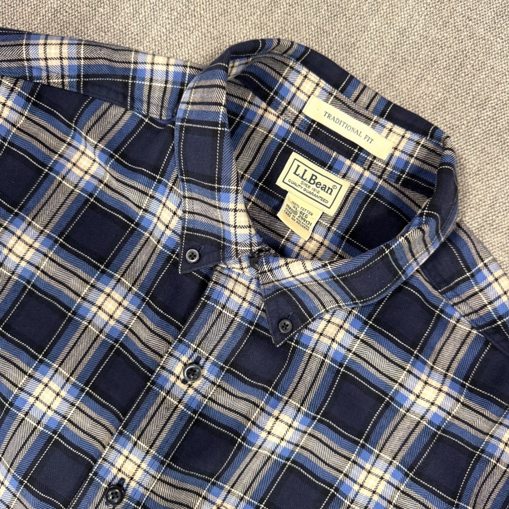 L.L. Bean Twill Flannel Shirt XL Traditional‎ Fit Blue Plaid Midweight Cotton